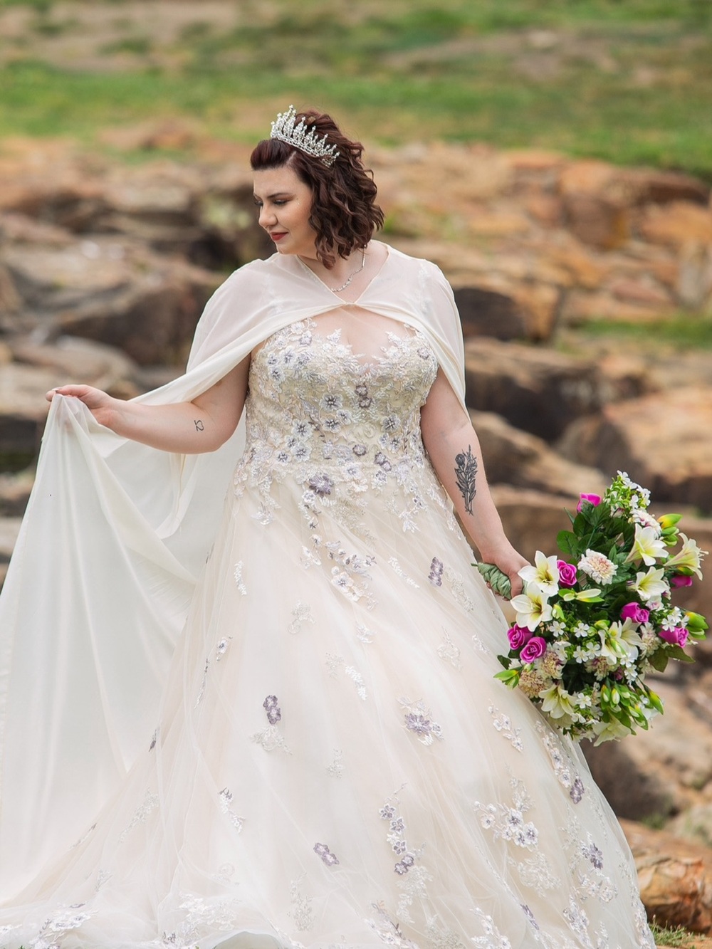 Ivory Embellished Bridal Gown with Lilac Accents